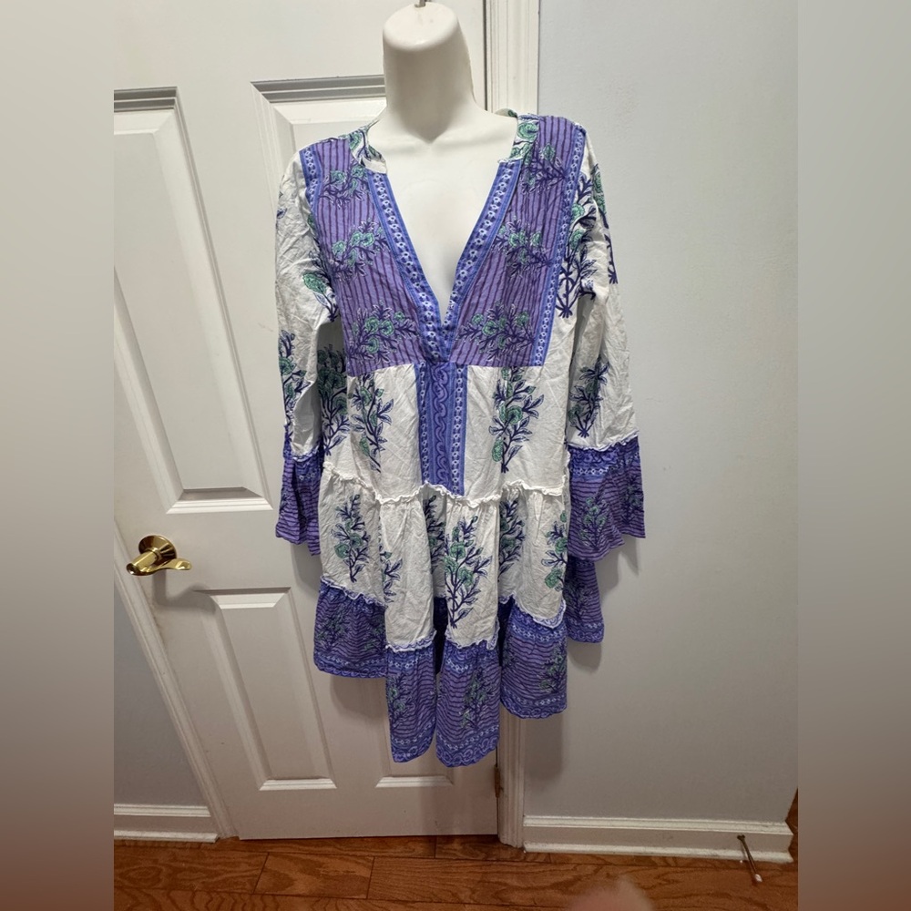 Bindu Floral Purple and White Mini cotton Dress size large